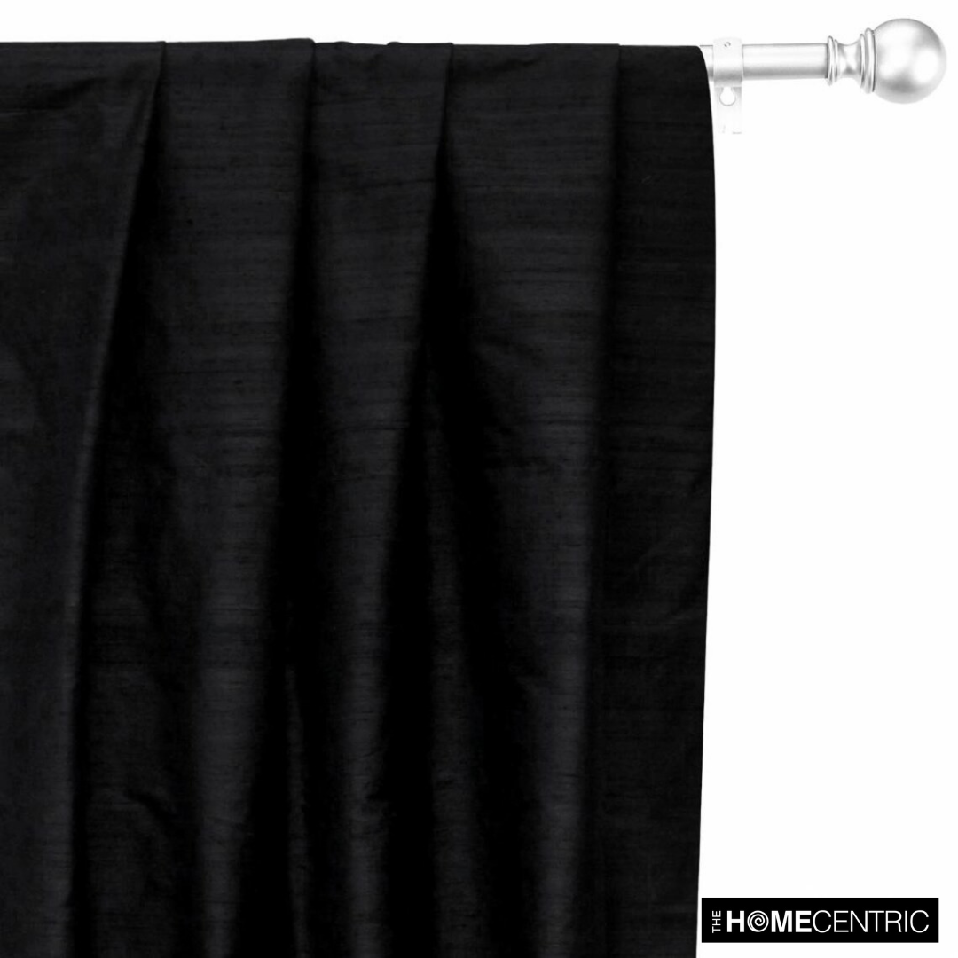 Black 100% Pure Silk Dupioni Fabric By The Yard
