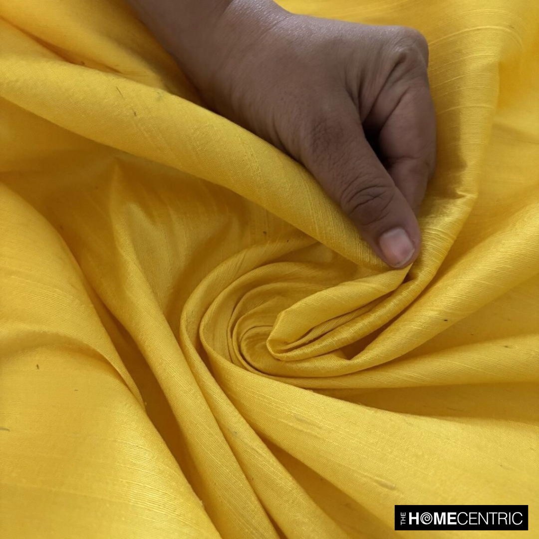 Bright Yellow 100% Pure Silk Dupioni Fabric By The Yard