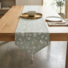 Floral Breeze - Gray Cotton Decorative Table Runner