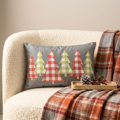 Gray Cotton Linen Decorative Lumbar Pillow Cover - Christmas Magic
