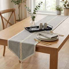 Pearl Aura - Grey Jute Decorative Table Runner