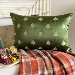 Green Satin Decorative Lumbar Pillow Cover - Festive Tree