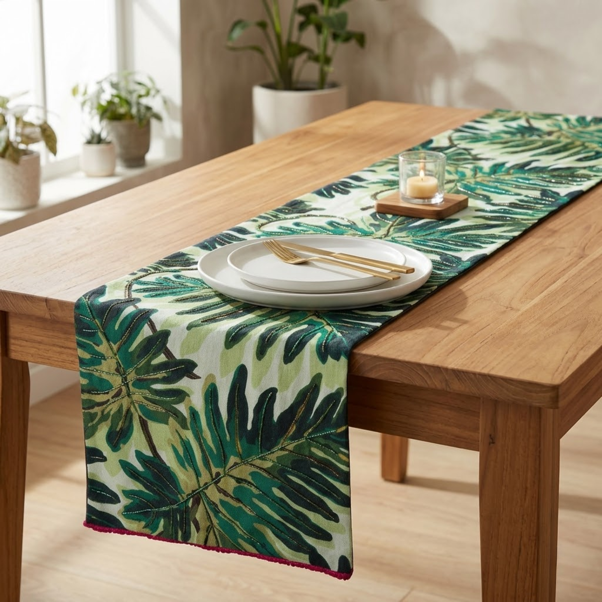 Green Printed Cotton Decorative Table Runners - Tropically
