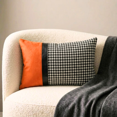 Black & Orange Jacquard, Faux Leather Decorative Lumbar  Pillow Cover - Hexed Hound