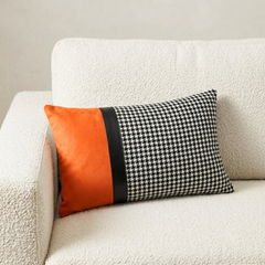 Black & Orange Jacquard, Faux Leather Decorative Lumbar  Pillow Cover - Hexed Hound
