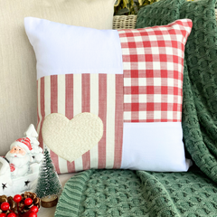 Red Cotton Decorative Throw  Pillow Cover - Heart Check