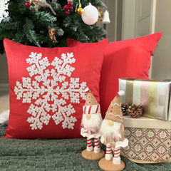 Red Silk Decorative  Throw Pillow Cover - Snowlit Flake