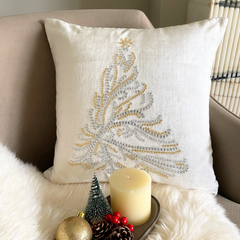 White Velvet Decorative  Throw Pillow Cover - Crystal Pine