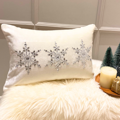 White Velvet Decorative Lumbar Pillow Cover - Shimmer Frost