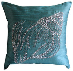 Crystal Sea Shell - Teal Blue Art Silk Decorative Euro Sham
