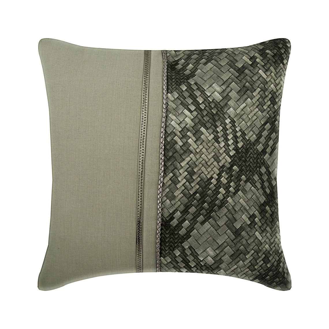 Grey Half Tone - Grey Linen & Faux Leather Throw Pillow Cover