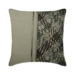Grey Half Tone - Grey Linen & Faux Leather Throw Pillow Cover