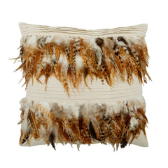 Feathered Pretty - Beige Linen Throw Pillow Cover