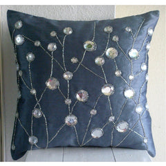 Dew Drop Diamond Blue Silk Throw Pillow Cover