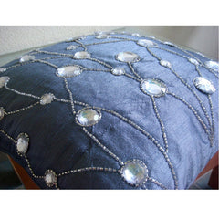Dew Drop Diamond - Blue Art Silk Throw Pillow Cover