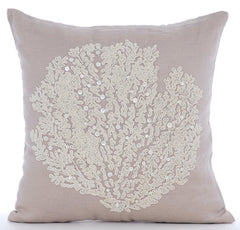 Pearl Weeds - Mocha Cotton Linen Throw Pillow Cover
