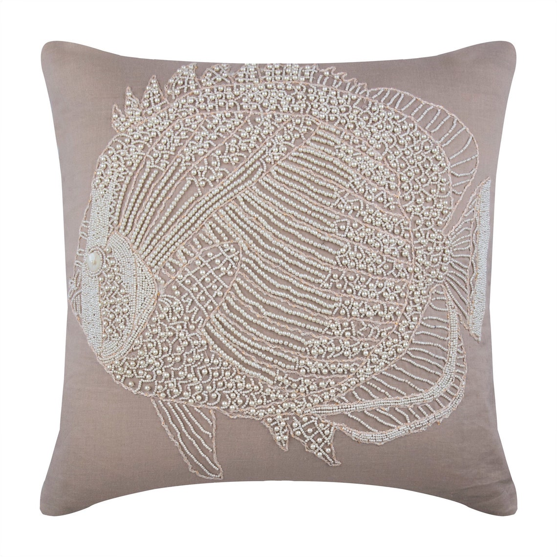 Butterfly Fish - Mocha Cotton Linen Throw Pillow Cover