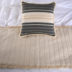Moroccan Vibe - Linen Beige, Black Decorative Bed Runner and Pillow Cover