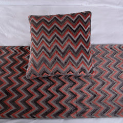 Blushed Chevron - Velvet Peach, Grey Decorative Bed Runner and Pillow Cover