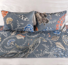 Peacock Willow - Linen Blue Decorative Bed Runner and Pillow Cover