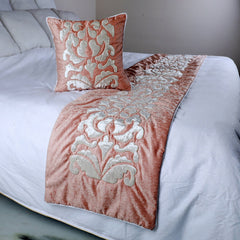 Peach Elegance - Peach & Ivory Velvet Decorative Bed Runner and Pillow Cover