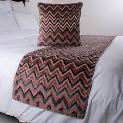 Blushed Chevron - Velvet Peach, Grey Decorative Bed Runner and Pillow Cover