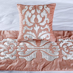 Peach Elegance - Peach & Ivory Velvet Decorative Bed Runner and Pillow Cover