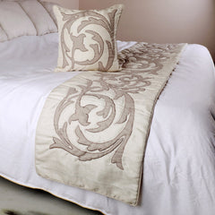 Pretty Dainty - Ivory & Beige Linen Decorative Bed Runner and Pillow Cover