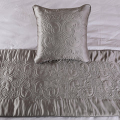 Silver Soft - Silver Satin Decorative Bed Runner and Pillow Cover
