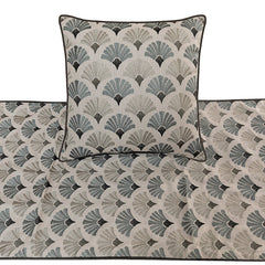 Flourish Bloom - Cotton Blue & Grey Decorative Bed Runner and Pillow Cover