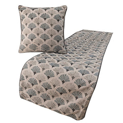 Flourish Bloom - Cotton Blue & Grey Decorative Bed Runner and Pillow Cover