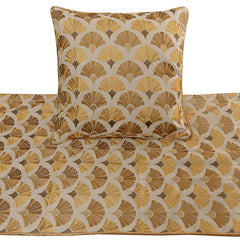Autumn Bloom - Cotton Embroidery Beige & Yellow Gold Decorative Bed Runner and Pillow Cover