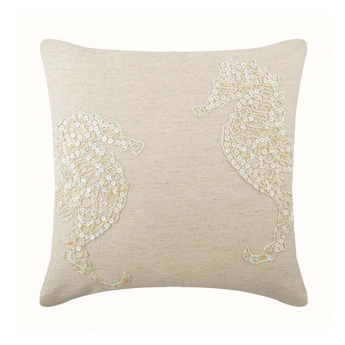 Sea Horse Pearls - Natural Beige Cotton Linen Decorative Euro Sham