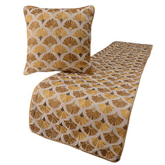 Autumn Bloom - Cotton Embroidery Beige & Yellow Gold Decorative Bed Runner and Pillow Cover