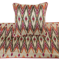 My Ikat Love - Cotton Linen Multi Color & Pink Decorative Bed Runner and Pillow Cover