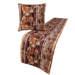 Ikat Splash - Cotton Printed Pink & Orange Decorative Bed Runner and Pillow Cover