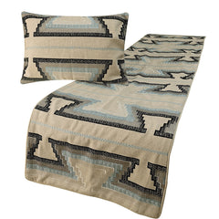 Aztec Armour - Cotton Blue & Ivory Decorative Bed Runner and Pillow Cover