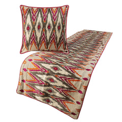 My Ikat Love - Cotton Linen Multi Color & Pink Decorative Bed Runner and Pillow Cover