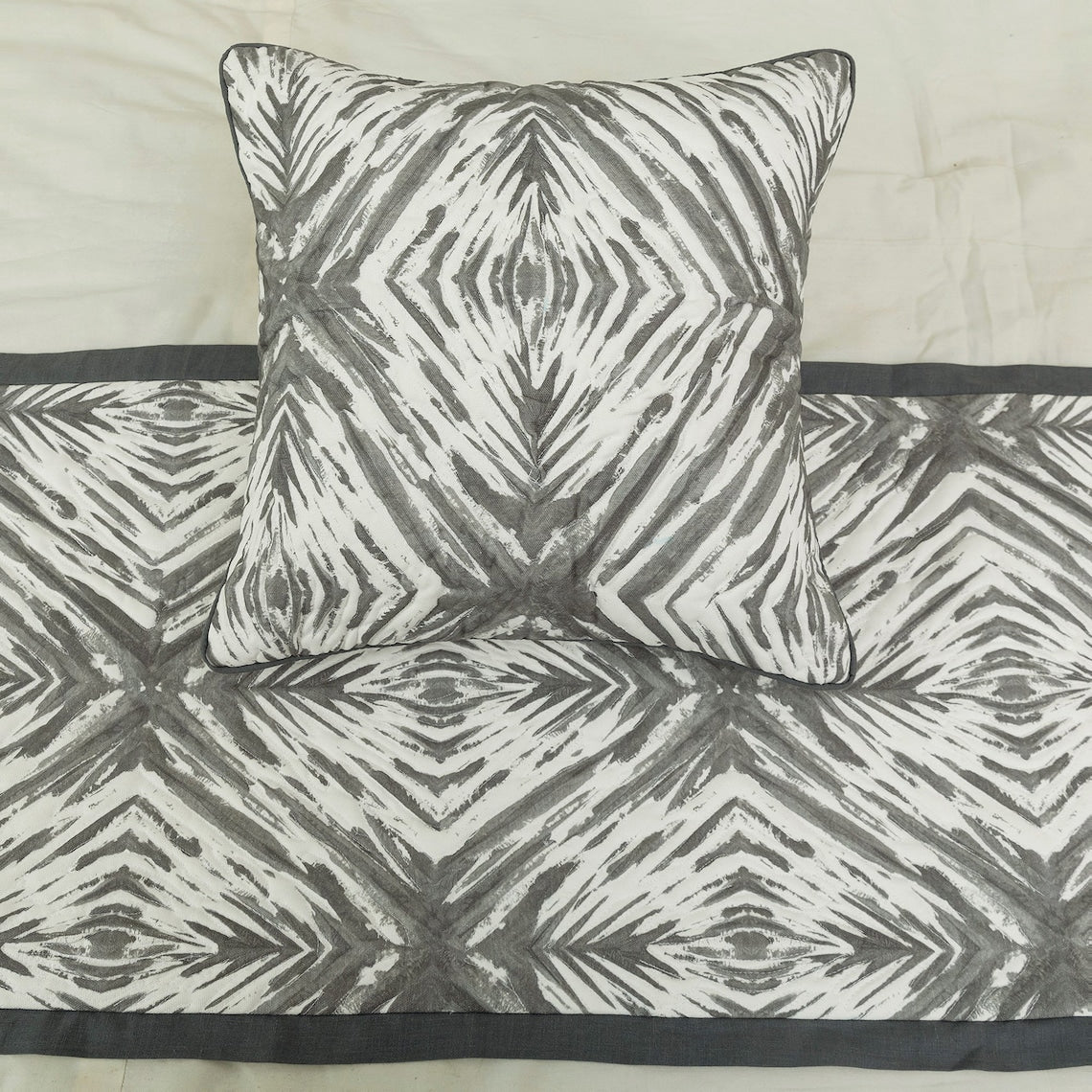 Grey Semblance Decorative Bed Runner and Pillow Cover