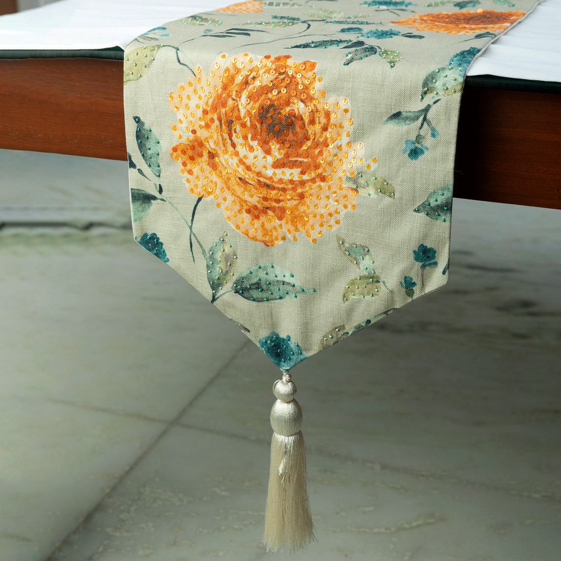 Orange Rosiness - Orange Cotton Decorative Table Runner