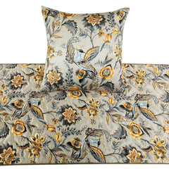 Peacock Swag - Satin Grey & Yellow Decorative Bed Runner and Pillow Cover