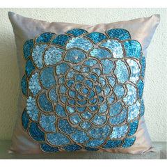 Wild Flower - Two Tone Orange Blue Art Silk Throw Pillow Cover