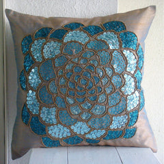 Wild Flower - Two Tone Orange Blue Art Silk Throw Pillow Cover