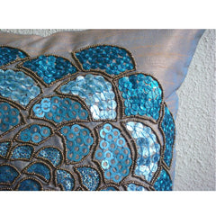 Wild Flower - Two Tone Orange Blue Art Silk Throw Pillow Cover