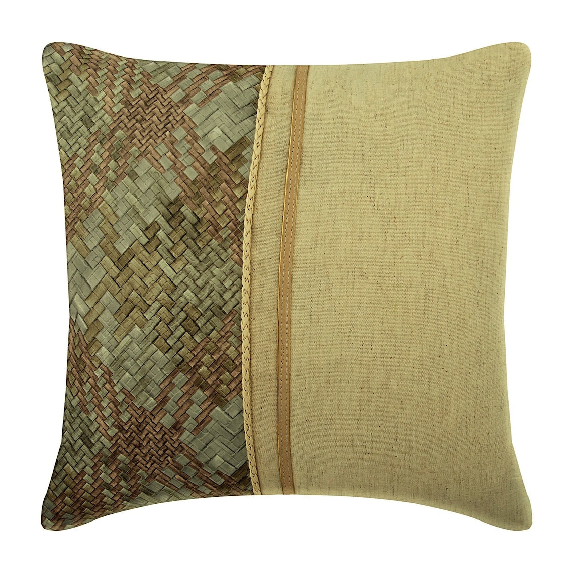 Beige Half Tone - Beige Linen & Faux Leather Throw Pillow Cover