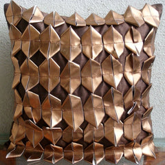 Copper Age - Brown Faux Leather Throw Pillow Cover