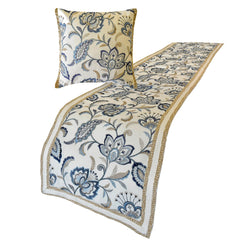 Morning Glories - Cotton Blue Decorative Bed Runner and Pillow Cover