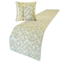 Spinzar - Jacquard Ivory & Gold Decorative Bed Runner and Pillow Cover