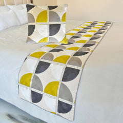 Geo Fusion - Cotton Yellow & Grey Decorative Bed Runner and Pillow Cover