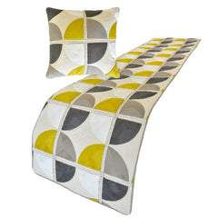 Geo Fusion - Cotton Yellow & Grey Decorative Bed Runner and Pillow Cover